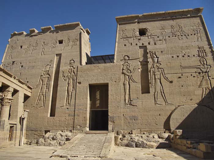 Reliefs of gods on the Pylon at the Temple of Isis